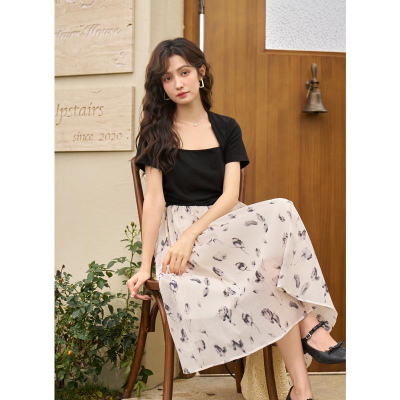 

Mishow французское двухсекционное платье с цветочным принтом для женщин, летнее элегантное шифоновое праздничное платье трапециевидной формы с квадратным воротником, женская одежда MXC36L1347 S