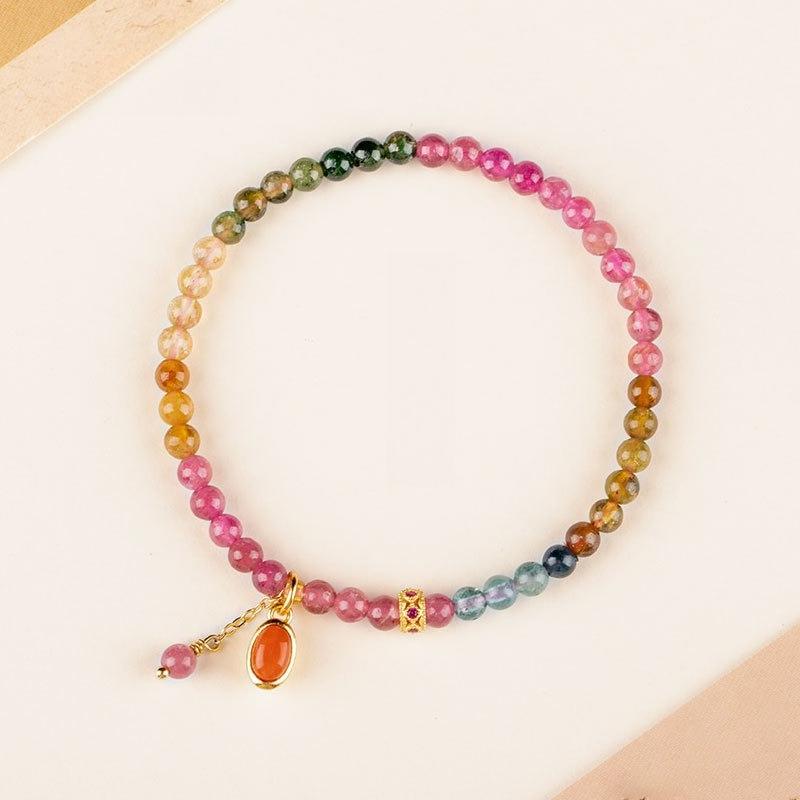 Rainbow Natural Stone Bracelet With South African Red Agate Pendant Vintage Elegant Women Wrist Fashion Accessories