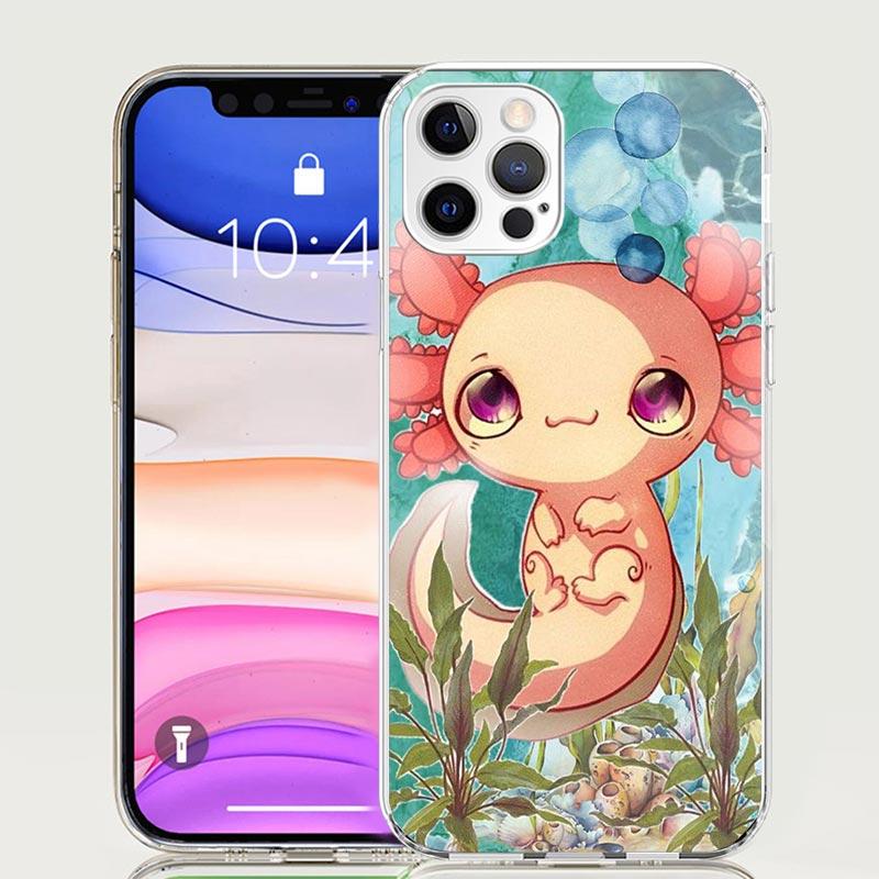 Cute Axolotl Kawaii Phone Case For iPhone 17 Air 16 15 Plus 11 14 Pro Max 13 Mini 12 7 8 + SE Pattern Art Customized Cover 17 Ai