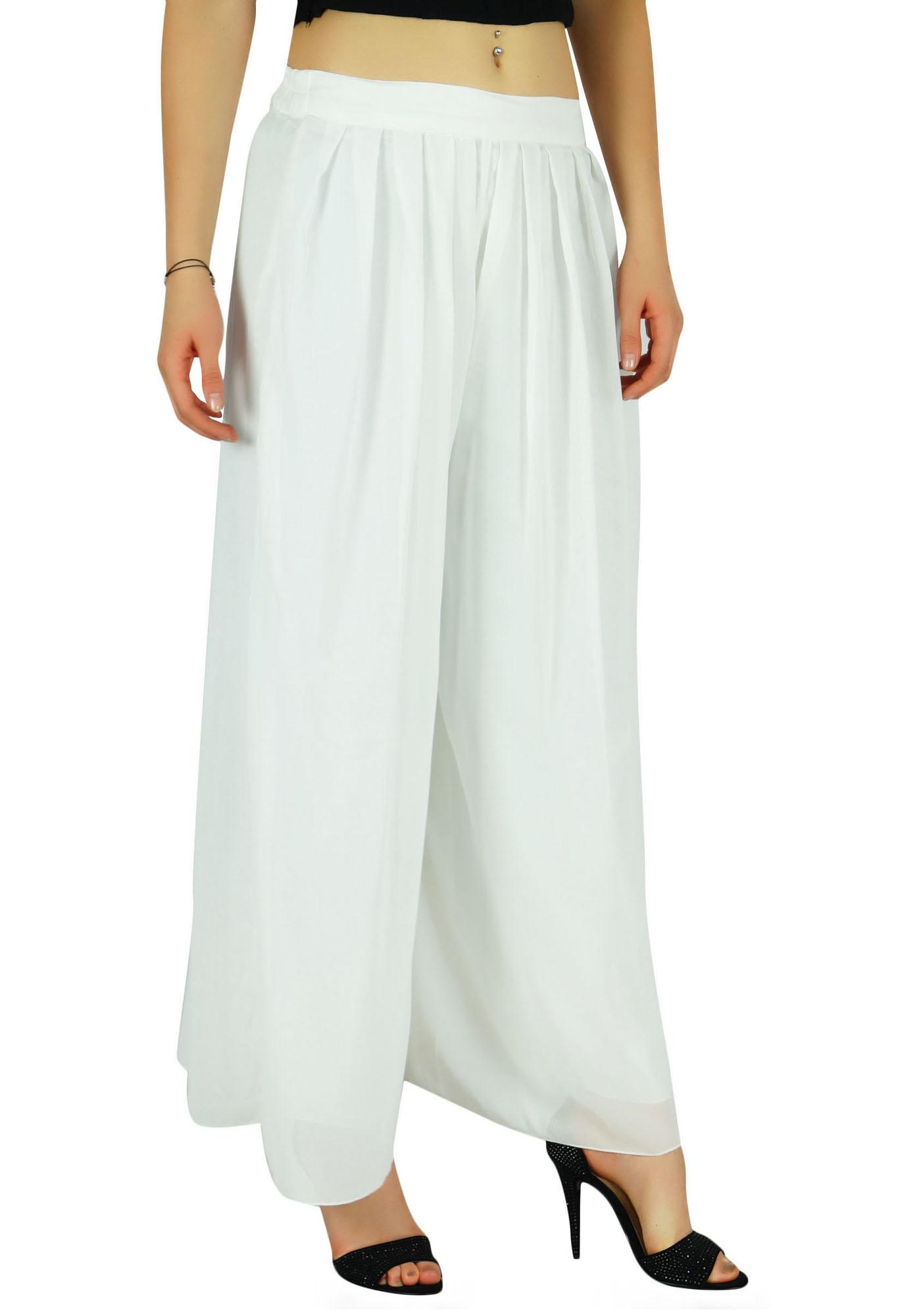 

Bimba Жіночі довгі розкльошені широкі брюки зі плісированою спідницею Palazzo XX-Large білий