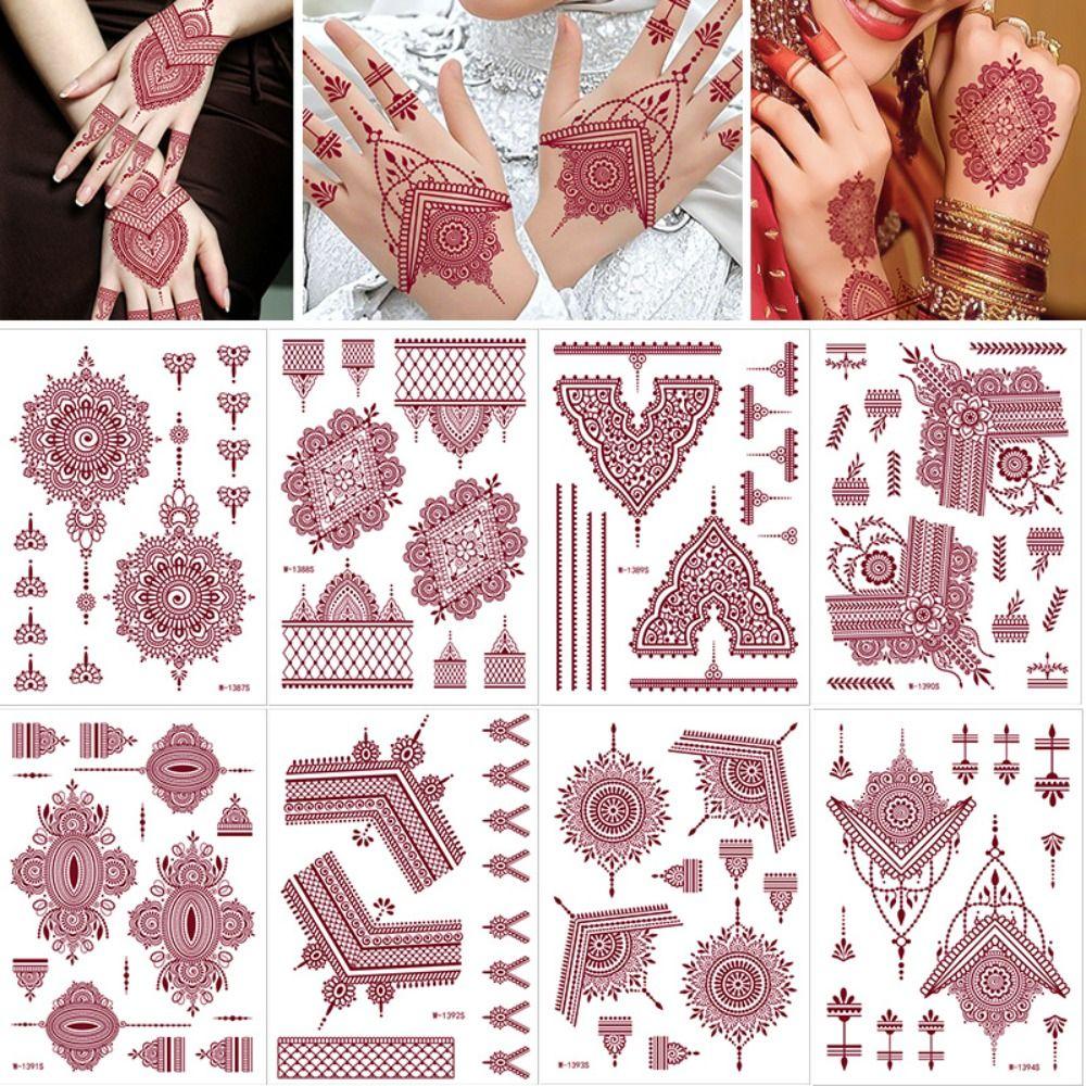 9pcs Lace Hollow Lace Fake Tattoos Indian Style Flower Fake Tattoos Hand Tattoo Stickers Wedding