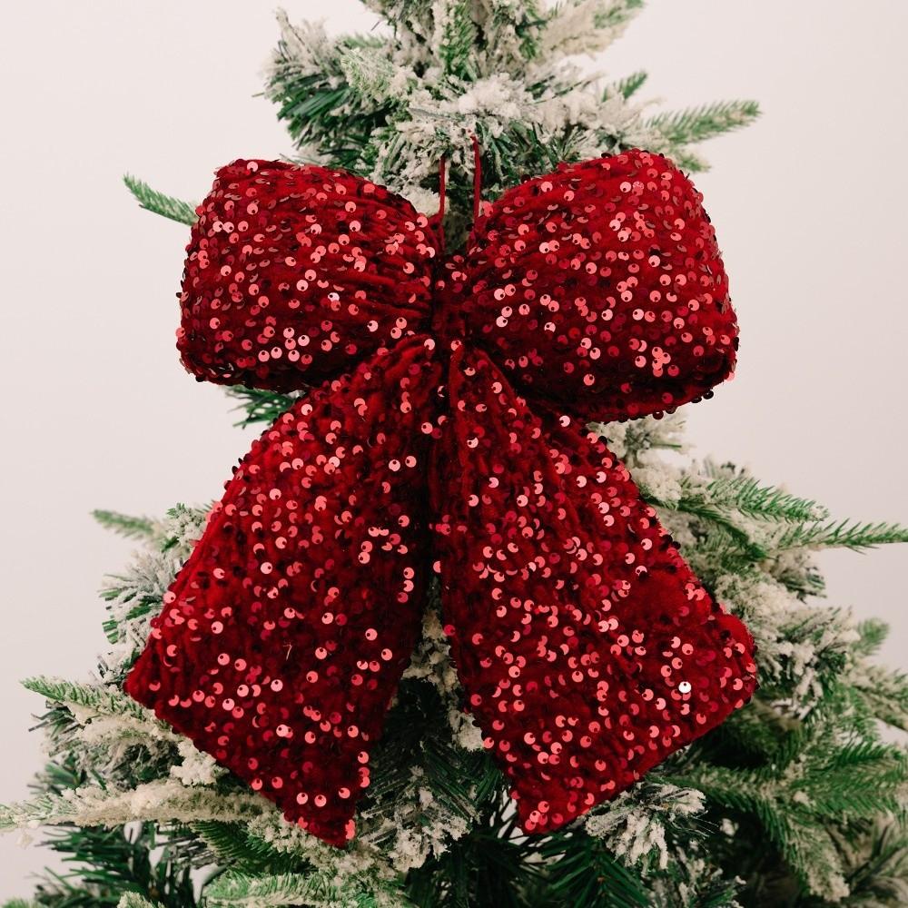 Sequin Bowknot Christmas Sparkling Bow Decor Celebration Indoor and Outdoor Holiday Glitter Bow Christmas Tree Decor