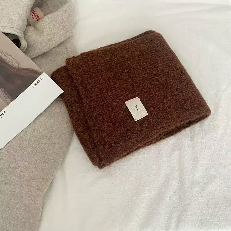 Winter scarf female egg label solid color including scarf to keep warm Korean temperament knitted soft waxy fashion trendy and elegant