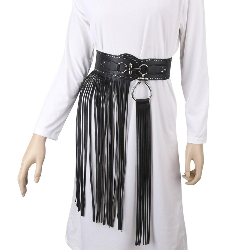 Long Tassel Hiphop Jeans Belt PU Leather Waistband Waist Decorate Accessories