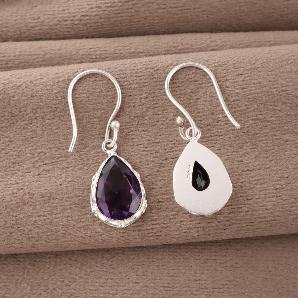 African Amethyst Earrings, 925 Solid Sterling Silver Gemstone Jewelry, Handmade Earrings, For Thanksgiving Gift