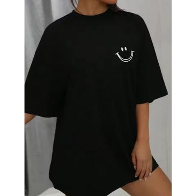 T-shirt da Donna con Stampa Grafica Faccina Allegra Spalle Cadenti Girocollo Manica Corta Vestibilità Rilassata Stagione Unica Lavabile in Lavatrice Top Casual