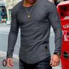Men Round Neck Pullover T-shirt Casual Tops Spring Autumn Solid Color Fold Slim Fashion Blouse