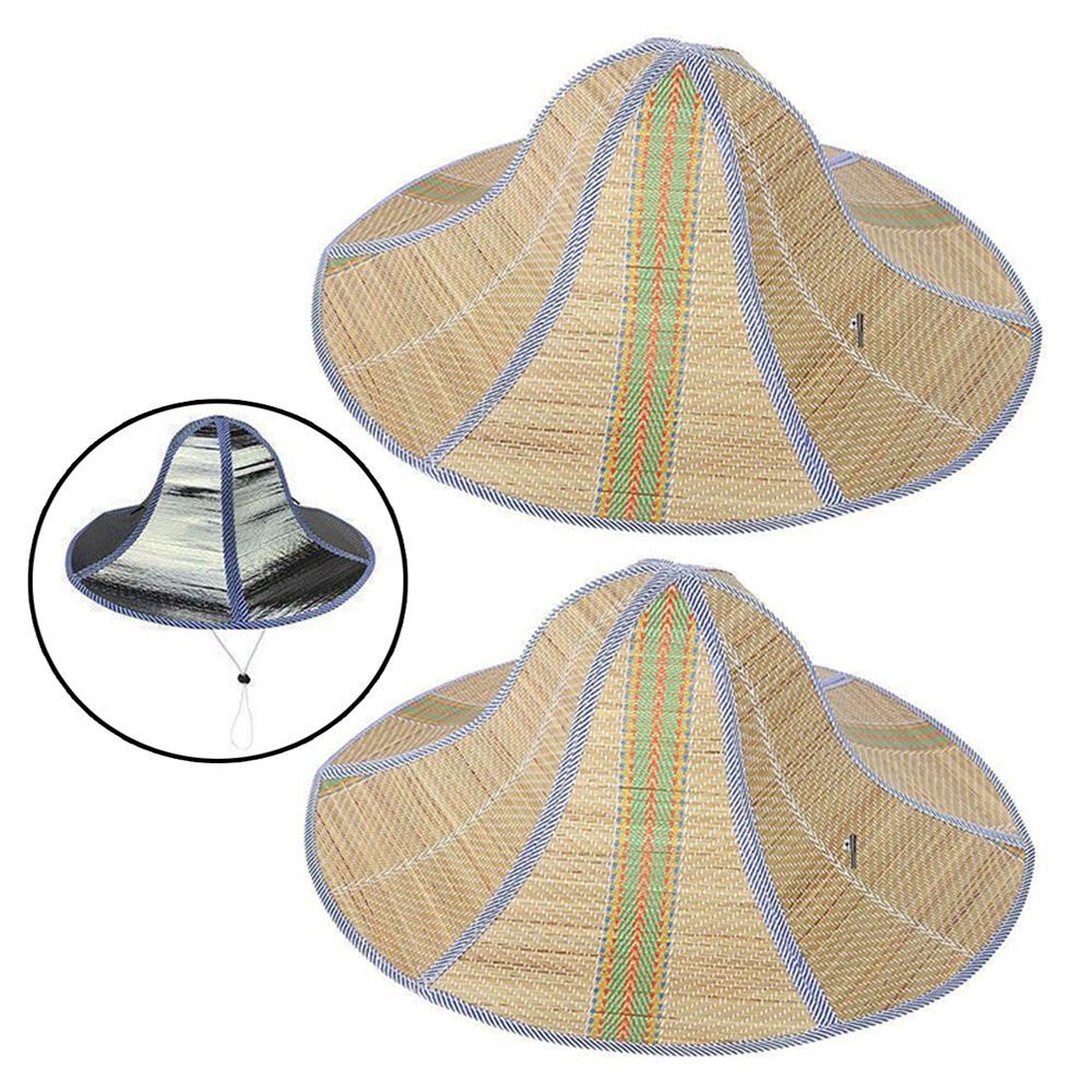 2Pcs Adjustable Foldable Straw Sun Hat Breathable Fishing Sunshade Caps Wide Brim Hat  Summer