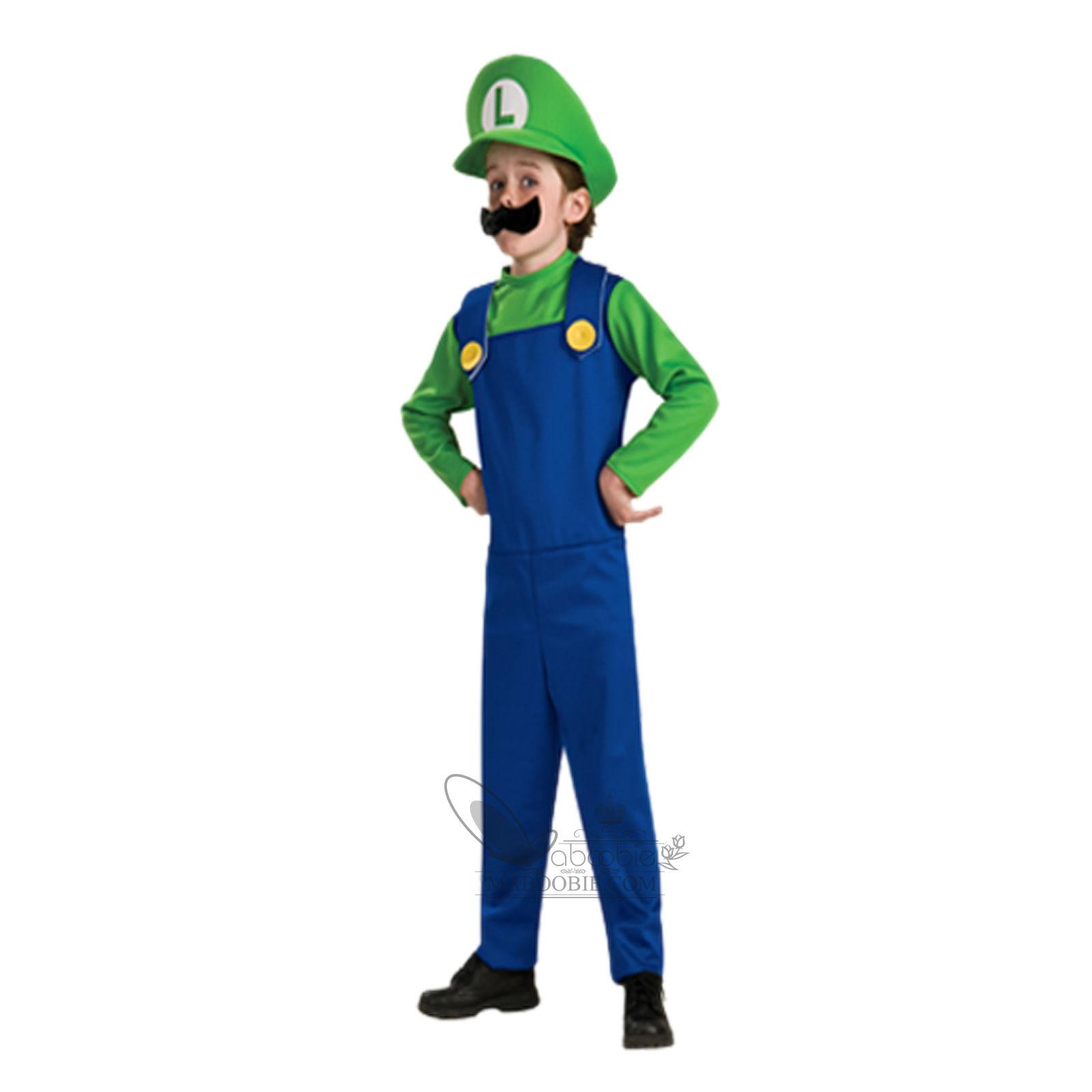 

Bros Super Mario Luigi Plumber Workman Halloween Cartoon Costume Dress Cosplay Child Green,105-120cm
