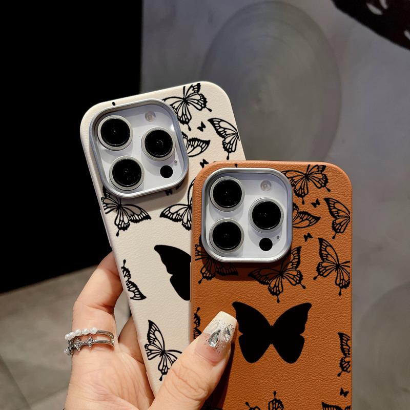 Leather Texture Silicone Case For iPhone 16 16e 15 Pro Max 14 13 12 11 ShockProof Butterfly Magnetic Soft Case Cover