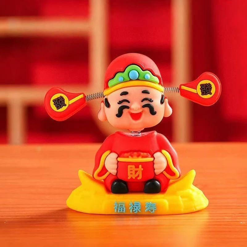 Cute Chinese Fortune Bobblehead 1/2Pcs Shaking Head Resin Figurine Auto Dashboard Decor Car Interior Accessories