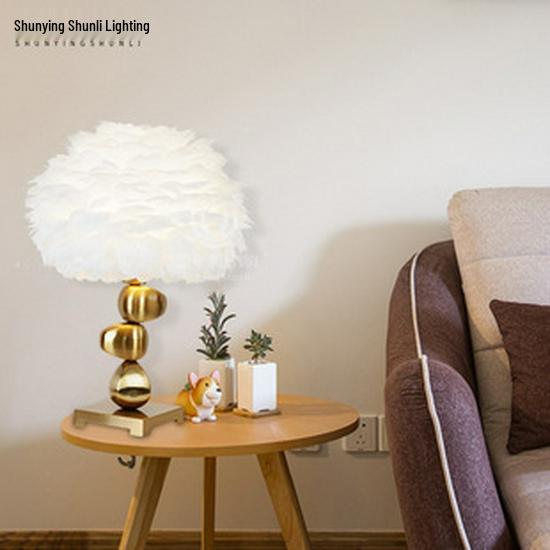 Nordic Ostrich Feather Desk Lamp for Bedroom and Living Room Decor