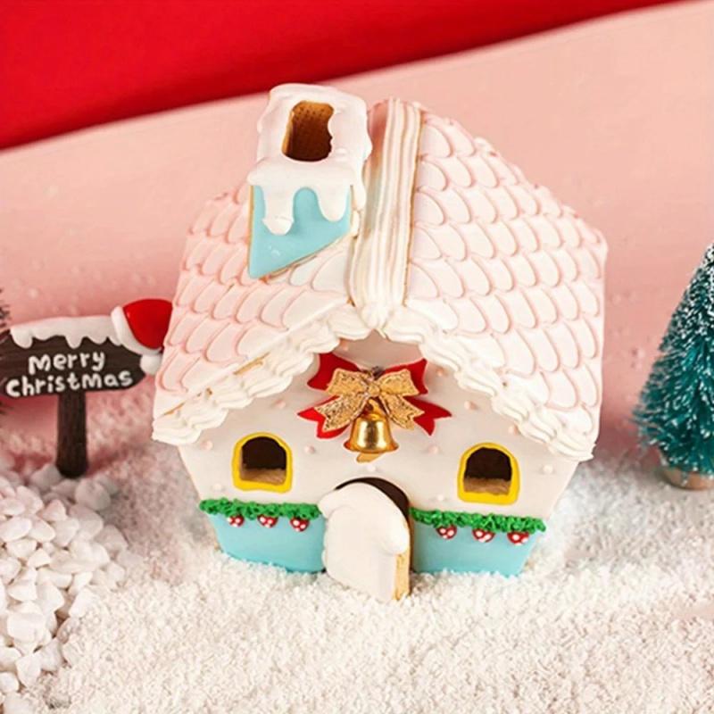 3d Christmas Gingerbread House Mould Plastic Cookie Cutter Set Diy Biscuit Mold Pastry Cake Stamp Baking Tools Accessories
