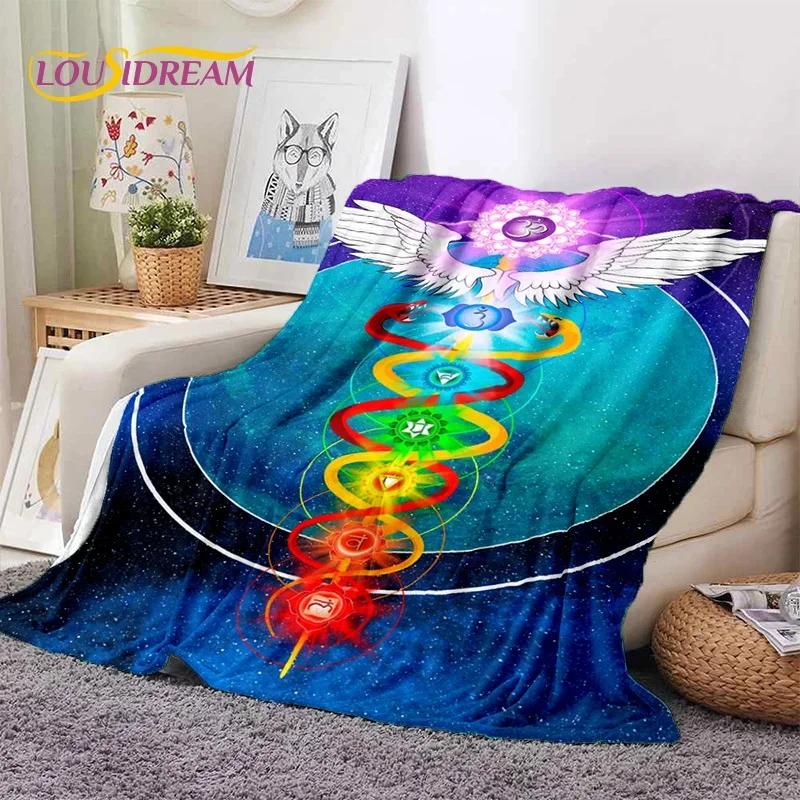 3D Jóga Meditace Duha 7 Čaker HD Měkká Flanelová Přikrývka pro Postele Ložnici Pohovku Piknik, Přehoz pro Venkovní Volný Čas Dárek