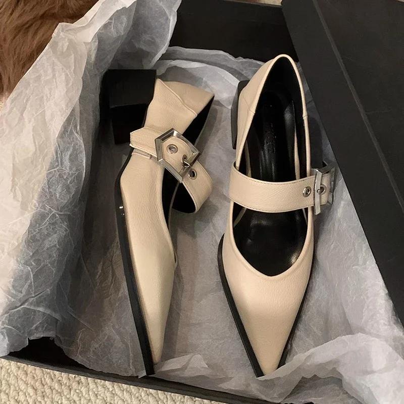 Pointed Toe High Heels Shoes Women Sandals Spring Chunky Dress Shoes Designer 2024 New Summer Buckle Pumps Zapatillas Female