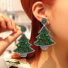 Green Handmade Beaded Ear Drop Bright Rhinestone Christmas Tree Stud Earrings  Girls