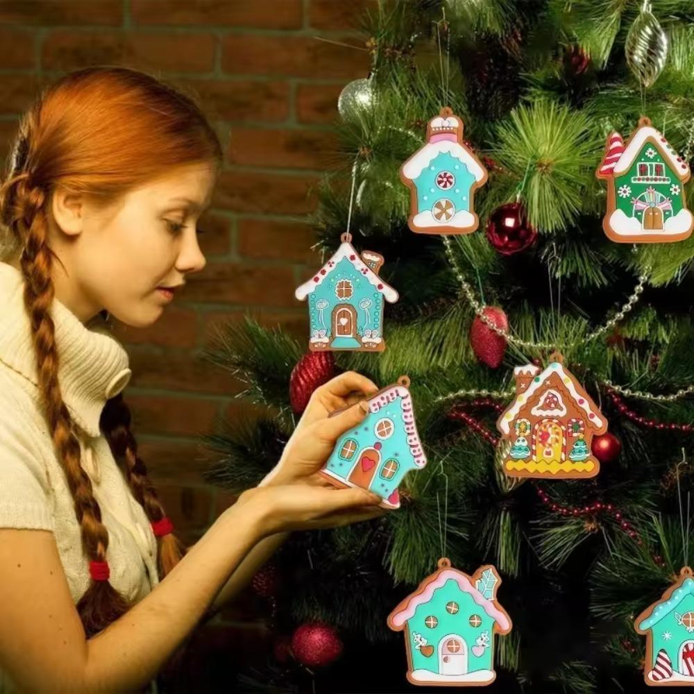 8/16Pcs Candy Color Cottage Hanging Ornaments Mixed Pattern Cabin Hanging Decoration  New Year