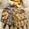 Schoolbag Autumn and Winter Backpack Korean Plaid Retro Backpack Junior High School Student Campus Schoolbag Woolen Lightweight Ins Niche