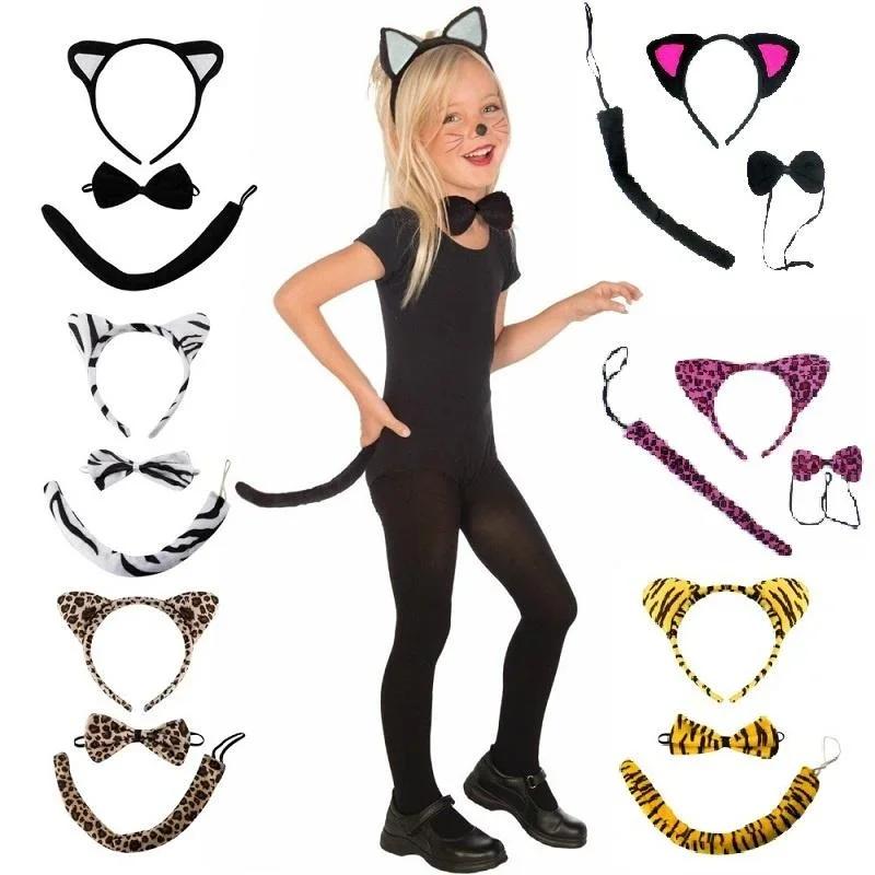 Set di animali per bambini da 3 pezzi con orecchie e coda Set di fasce per accessori per costumi Costume di Natale di Halloween