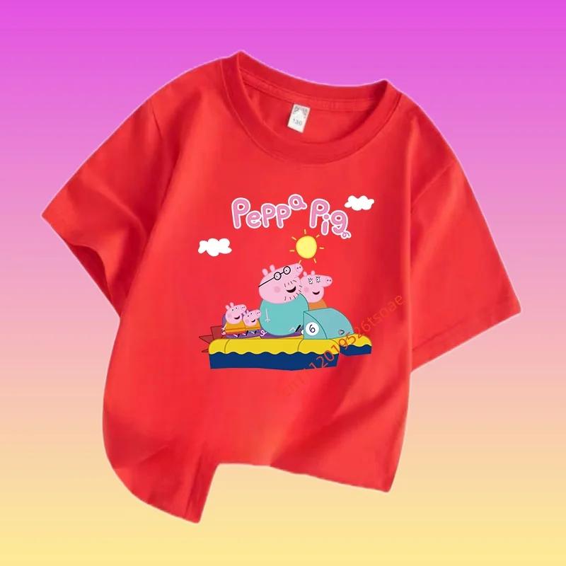 Peppa Pig Children's Cotton Short-sleeved Boys' Sports Shirt, Girls' Casual Top, Summer T-shirt with Cartoon Print