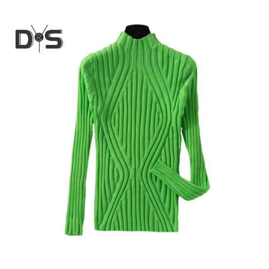 

Женские трикотажные топы с высоким воротником и длинным рукавом, облегающие пуловеры, однотонные линии, текстура, свитер на осень-зиму зелёный