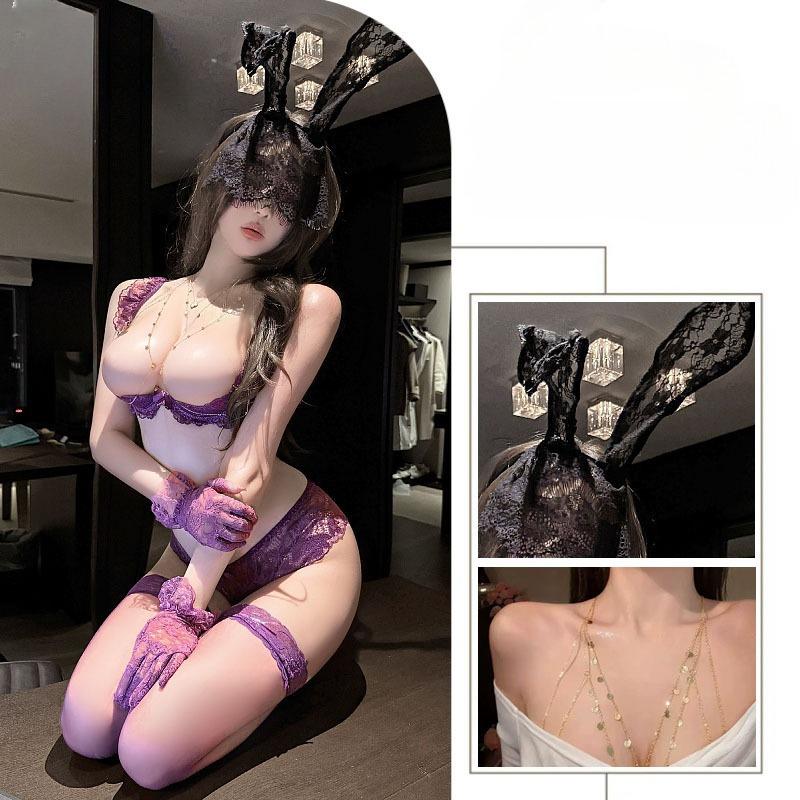 Sexy lingerie - purple lace half-support push-up push-up bra set - feminine steel support gathers to create a larger appearance