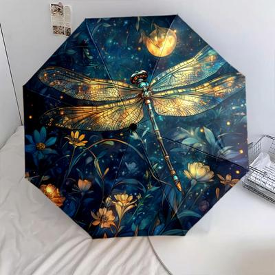 Spider and Dragonfly  Pattern, Automatic Folding Umbrella, Portable and Foldable Design, 8 Ribs, a Christmas or Birthday Gift.