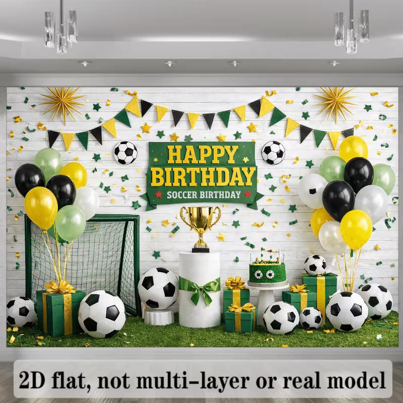 2D Boys Soccer Birthday Photography Backdrop, Football Party Decor