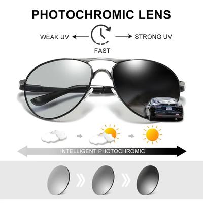 Photochromic Sunglasses Men's Metal Sun Glasses Outdoor Driving Eyewear Goggles Non Polarized Glasses