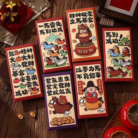 6 ks červených obálek pro čínský Nový rok 2026 Rok koně Balíčky s penězi pro štěstí Červené Hong Bao pro Jarní festival Lunární Nový rok
