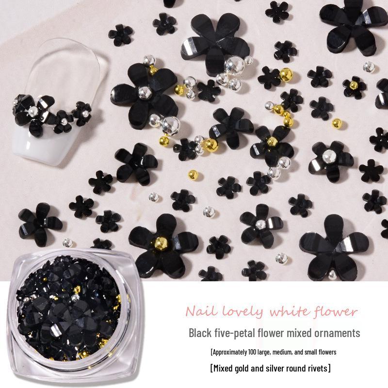 100pcs 3D Japanese-Style Five-Petal White Flower Resin Nail Decorations