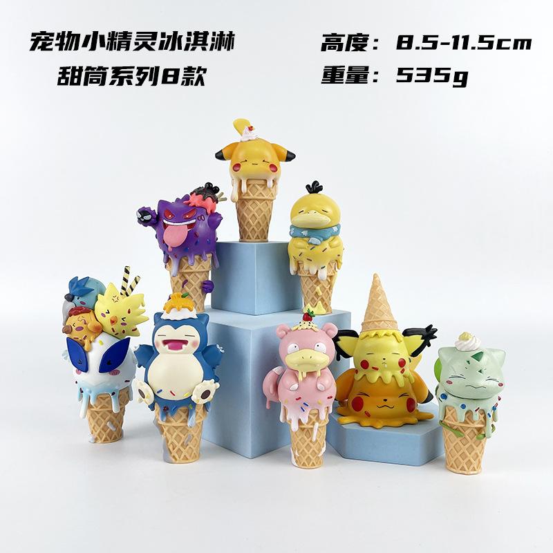 8pcs/set Pokemon Action Figure Decor Ice Cream Toys Monster Pikachu Gengar Snorlax Slowbro Psyduck PVC Figure