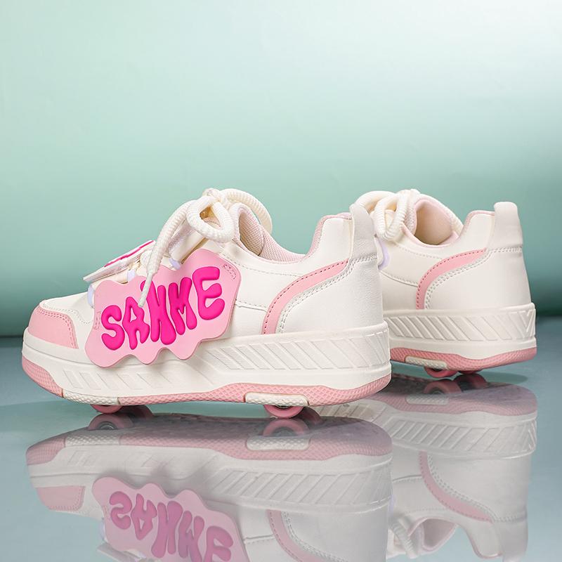 Boy/girls Sneakers with Wheels Four -wheel Sports Boots Wheel Skate Can Remove Student Skate Shoes