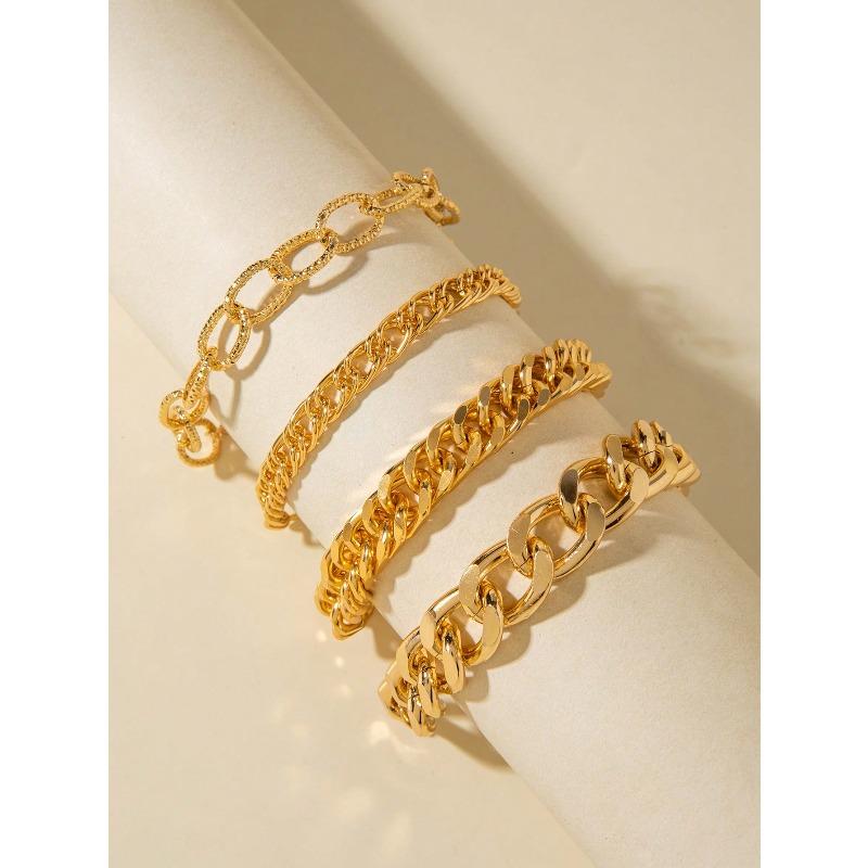 Set Minimalist Hollow Metal Chain Geometric Punk Style Chunky Chain Bracelets, Versatile Jewelry Gift Suitable for Daily Wear