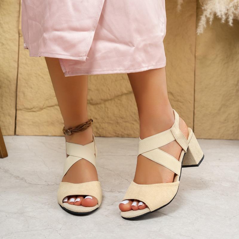 Summer new women's round head sandals suede solid color fish mouth high heel sandals women's thick heel shoes fashion trend