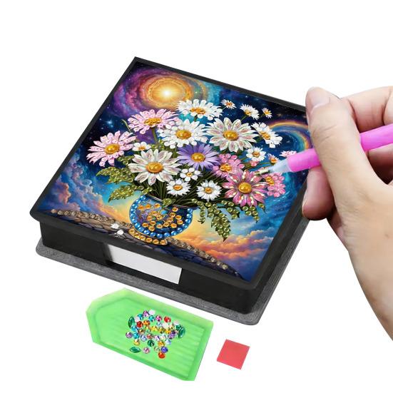 DIY Note Box Diamond Art Kit Sticky Note Holder Craft Set Diamond Art Project Memo Pad Holder DIY Kit for Gift And Home Office Desk Decor