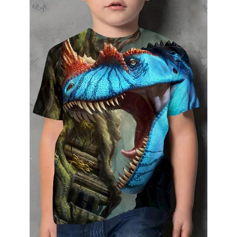 Sommar Rundhals 3D Dinosaurie Tryckt Topp Trendig Casual Kortärmad Barn Pojk T-shirts