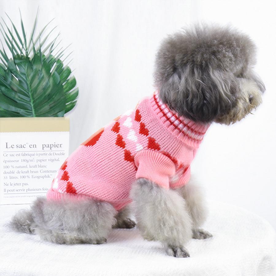 Small Dog and Cat Valentines Sweater Heart Pattern Dog Clothes Pullover Turtleneck Holiday Pet Apparel Pink