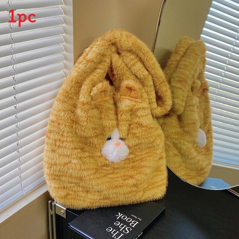 Cute Cat Plush Backpack With Tail Design Tote Bag Suitable For Commuting Daily