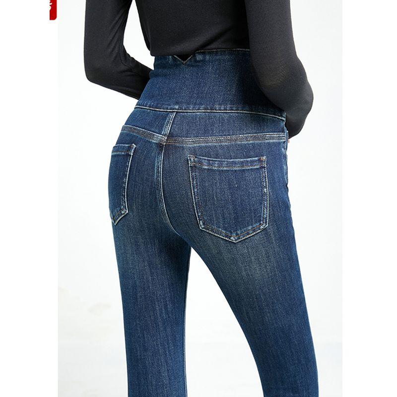 

Tight Skinny Jeans Denim Women s High Waist Four-Sided Stretch Silm Slimming Hip Raise Retro Blue Pencil Pants Cropped Small Retro Blue pants 26