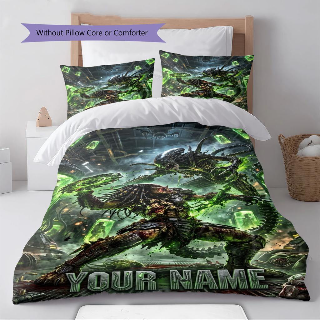 Name Custom Aliens Pattern Bedding Set Quilt Cover Pillowcase Home Decor Gift (1 * duvet cover + 2 * pillowcase, without core)
