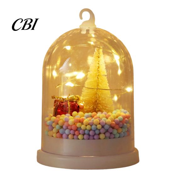 Colorful Gradient Light Ornament Christmas Tree in Dome with LED Light, Mini Cedar Up Safe Nursery Night Ornament, Battery Powered Decorative
