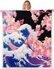 GUOYU Decke Japanische Stil Decken und Überwürfe Kran und Sonne Decke Überwurf für Kinder Erwachsene Kirschblüte Fleece-Decke Orientalische Malerei