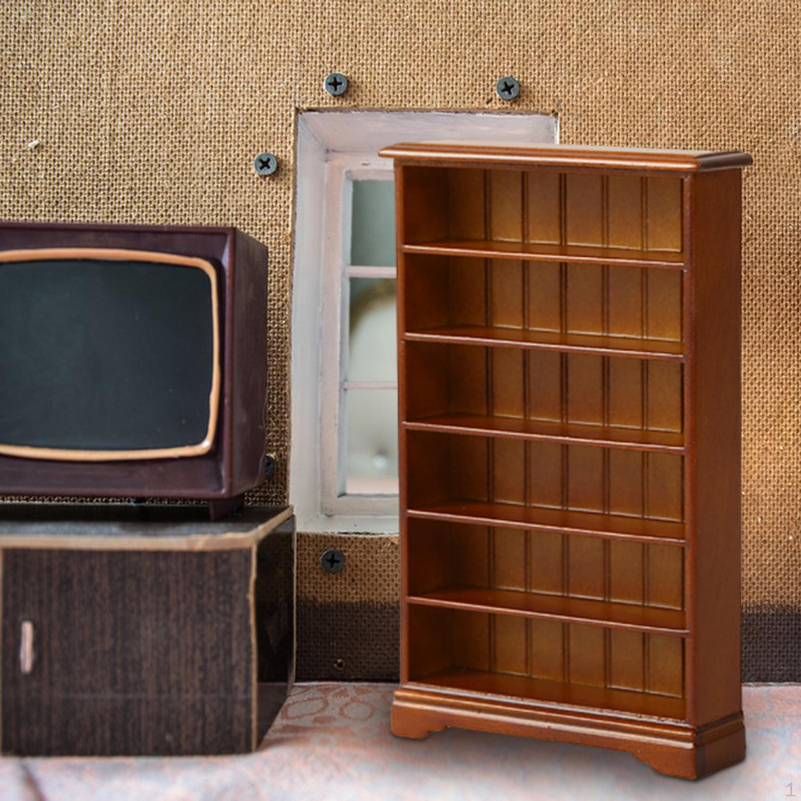Dollhouse Bookcase Wooden Shelf for Miniature Decor Brown
