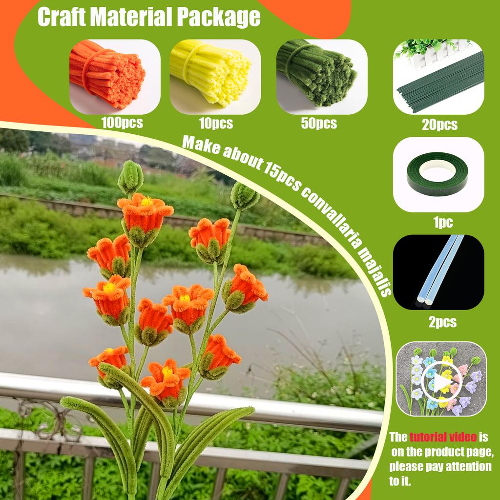 Craft Pipe Cleaners Flower Set,Chenille Stem Kit for Craft Lily of Bell Bouquet Making,DIY Craft Projects and Holiday Decoration