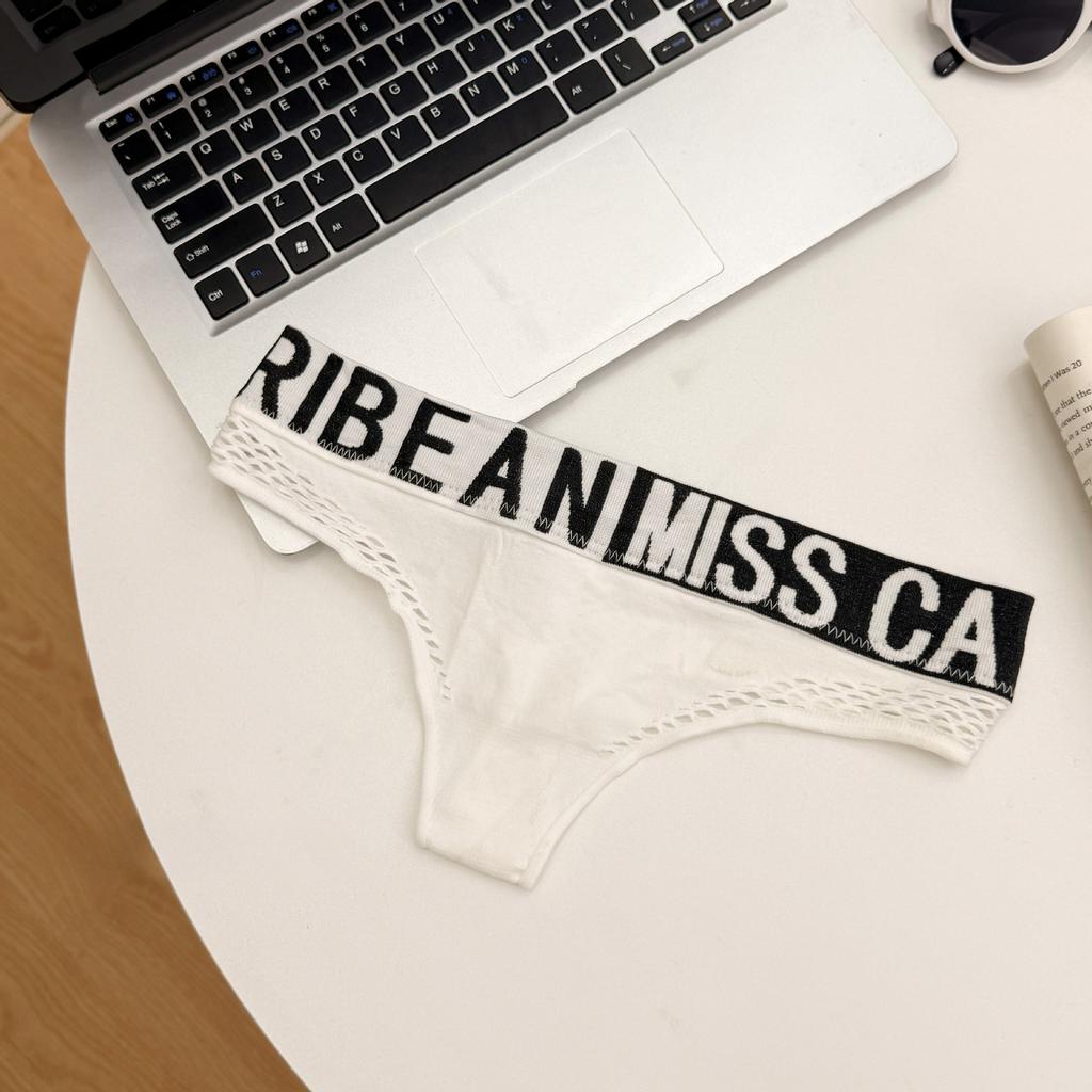 Damen Frühling und Sommer Einfacher Buchstaben Hoher Elastischer Bund Kopf Hohl Tiefe Taille Reiner Baumwollzwickel Dreiecksunterwäsche