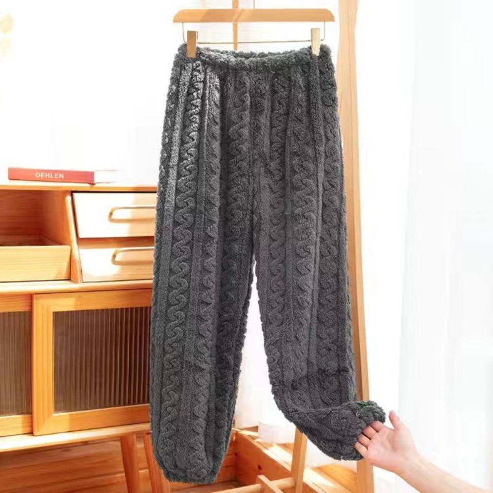 Coral Fleece Jacquard Pajamas Set Women Autumn Winter Fleece Thickened Warm Crew Neck Cable Knit Loungewear Wearable Outside