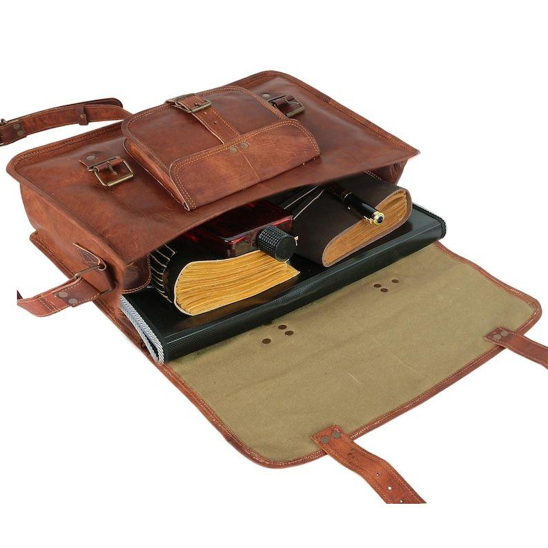 Leather Travel Messenger Office Crossbody Bag Laptop Briefcase College Satchel Computer Best Bag for Men and women Brownd