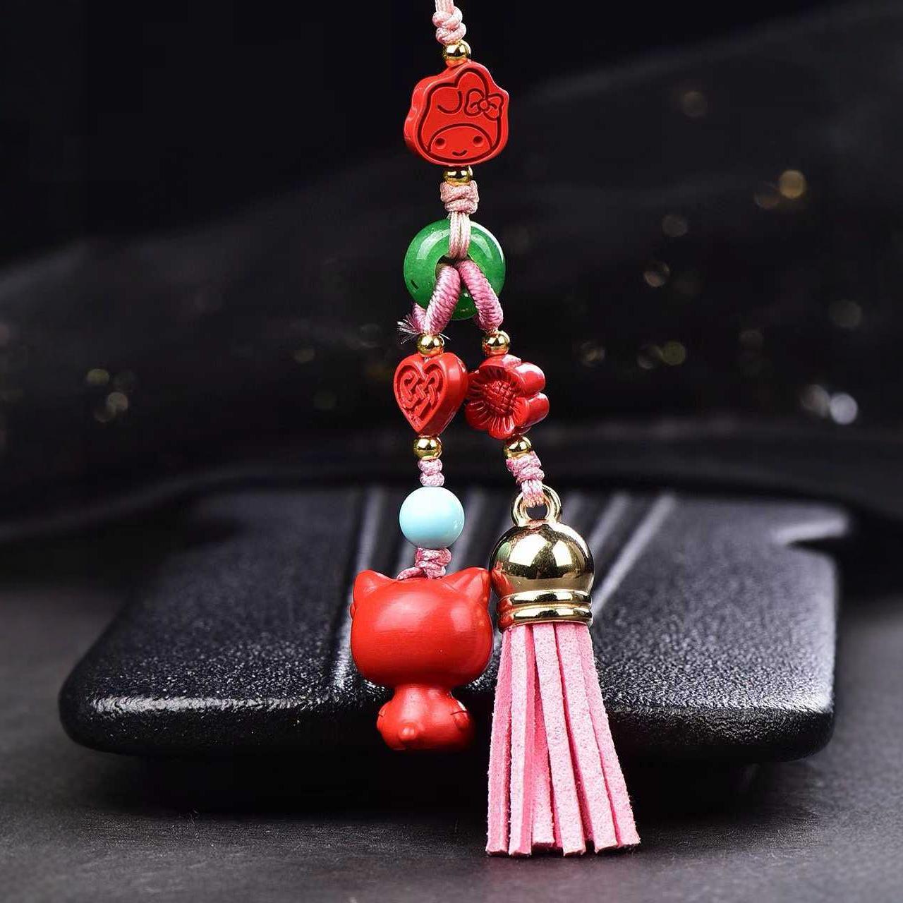 Hello Kitty Red Sand Phone Charm: Simple, Elegant, Exquisite Cinnabar