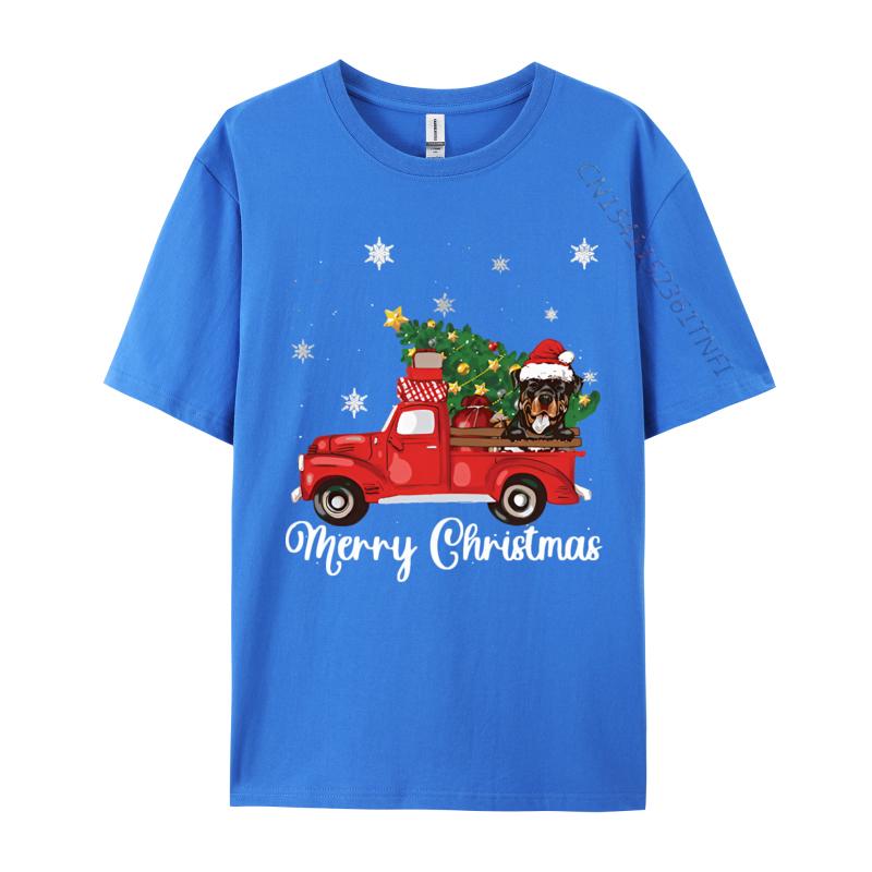 Rottweiler Dog Riding Red Truck Christmas Tshirt Novelty Tee Shirts Vintage Cotton Tops Tee Graphic T Shirts Men Cotton